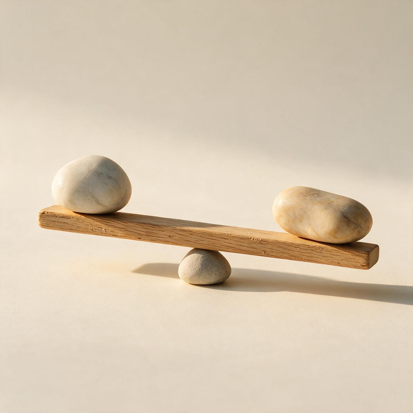 Dos piedras en equilibrio sobre una tabla